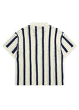 Striped Crochet Polo - Navy