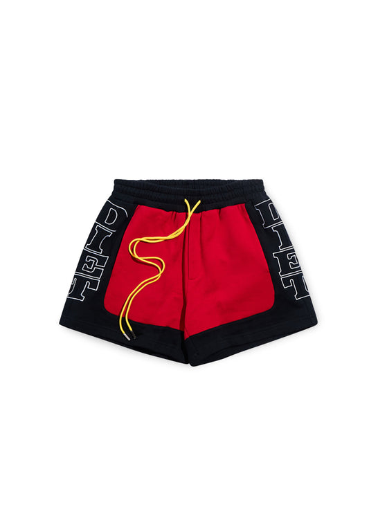 French Terry Row Shorts - Black/Red