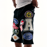 Patchwork Denim Jorts (Washed Black)