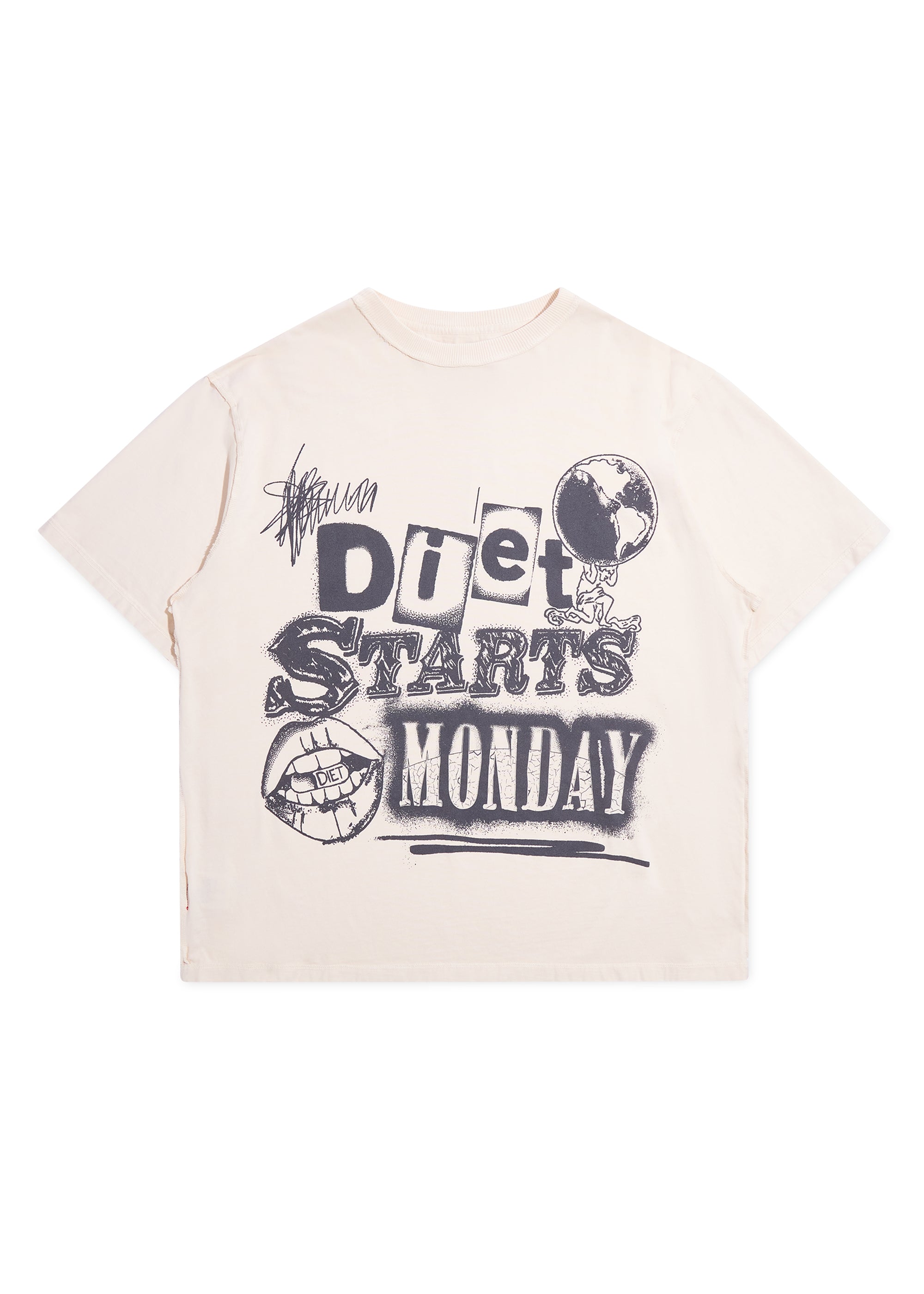 Spray Paint Cropped Tee - Antique White/Black