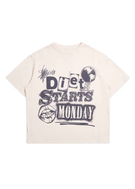 Spray Paint Cropped Tee - Antique White/Black