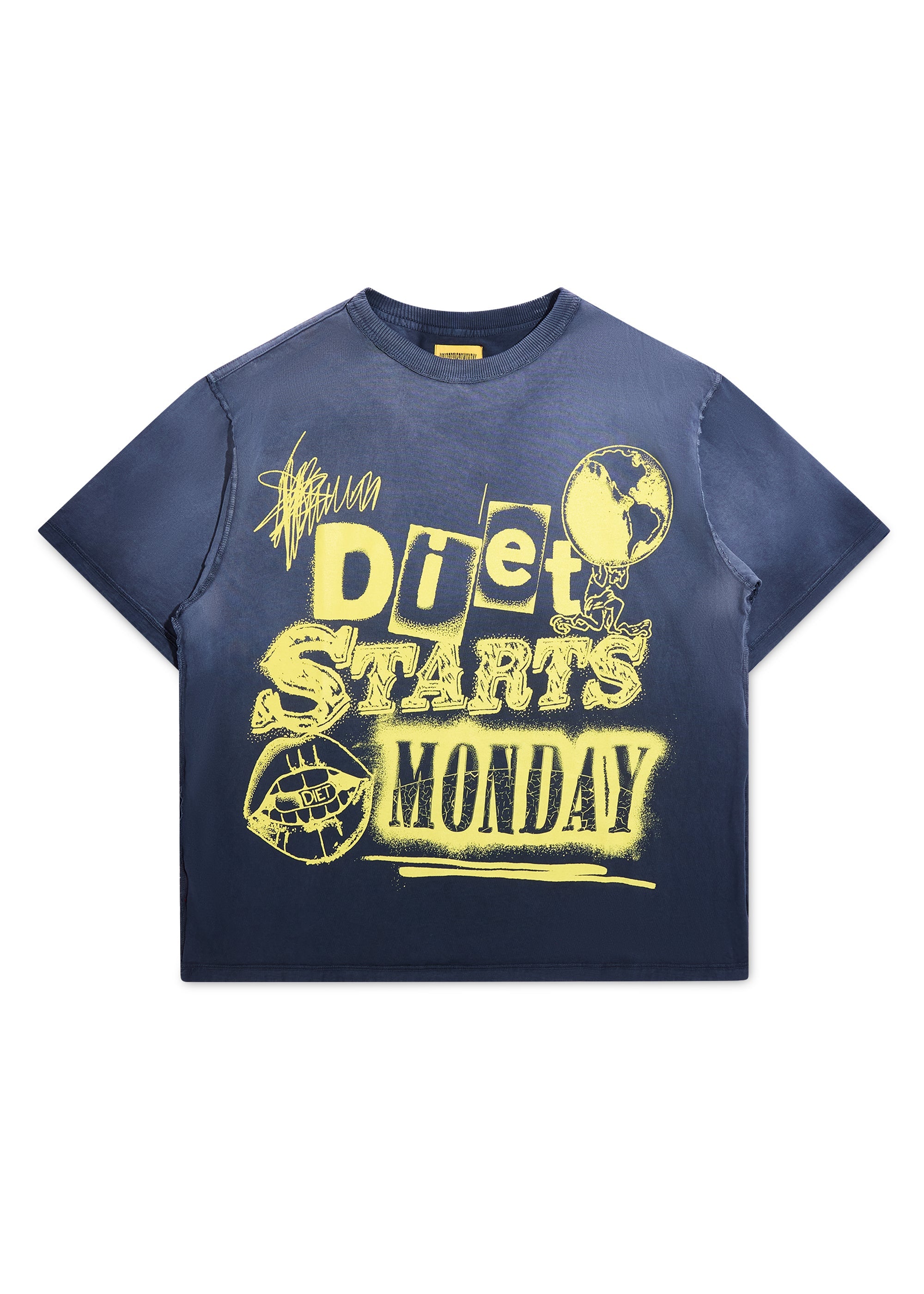 Spray Paint Cropped Tee - Black/Yellow