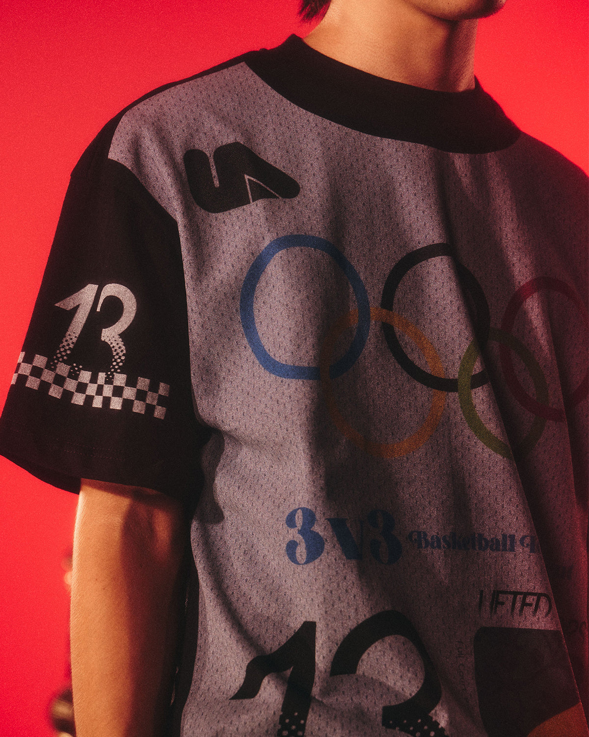 "Buckets" Jersey Print Olympic Tee (Black)