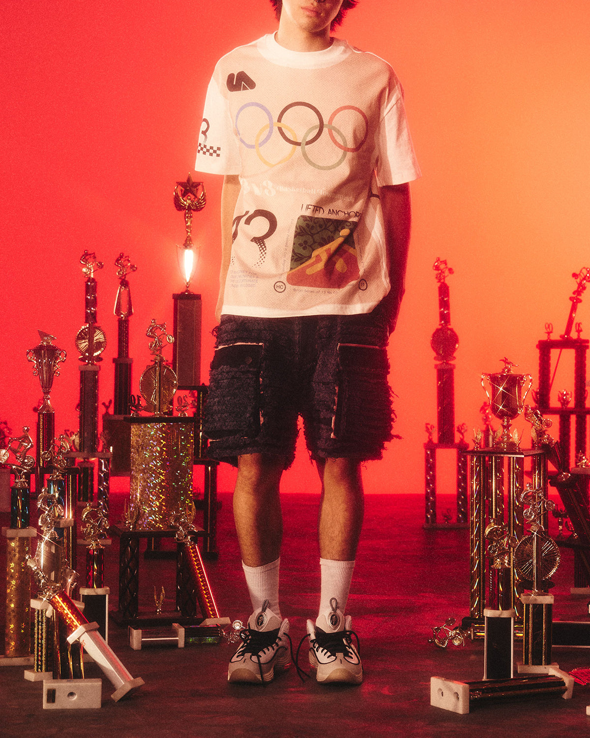 "Buckets" Jersey Print Olympic Tee (White)