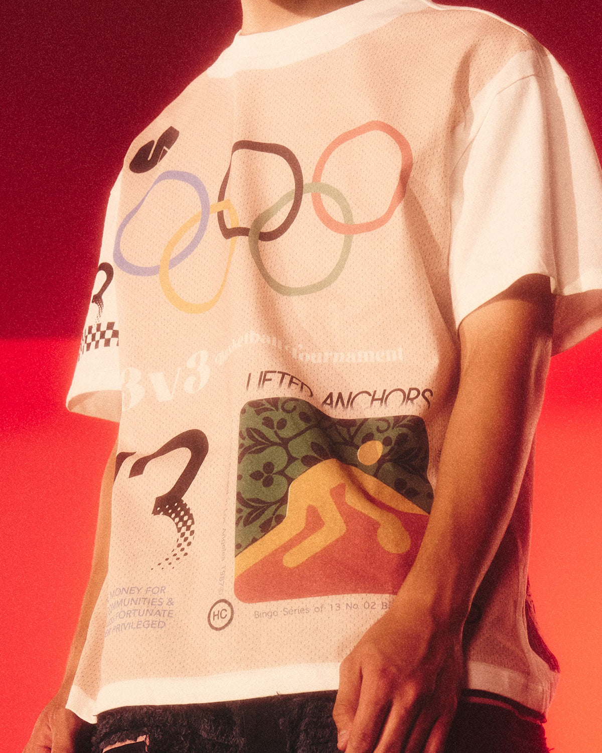 "Buckets" Jersey Print Olympic Tee (White)