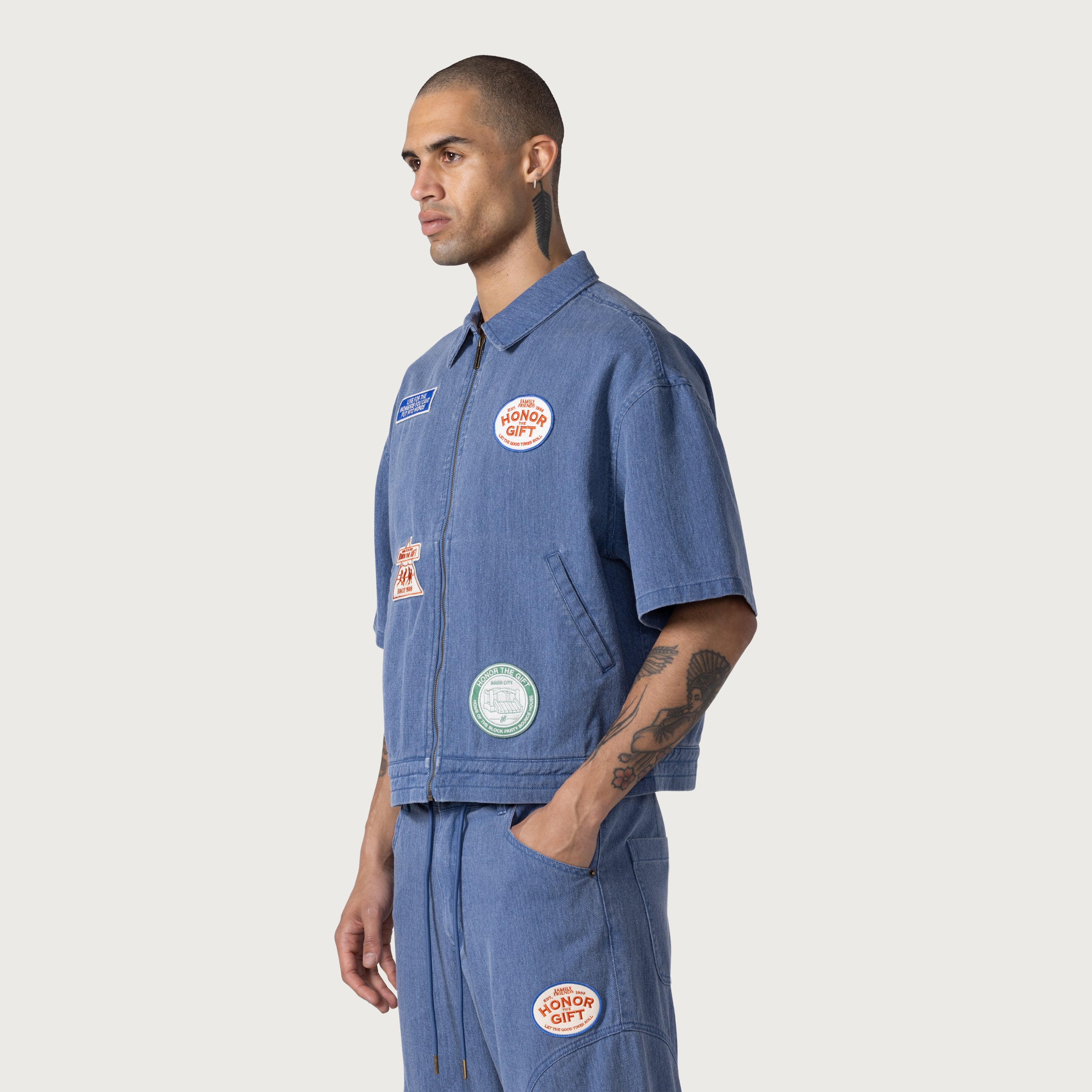 Twill Full Zip Shirt - Blue