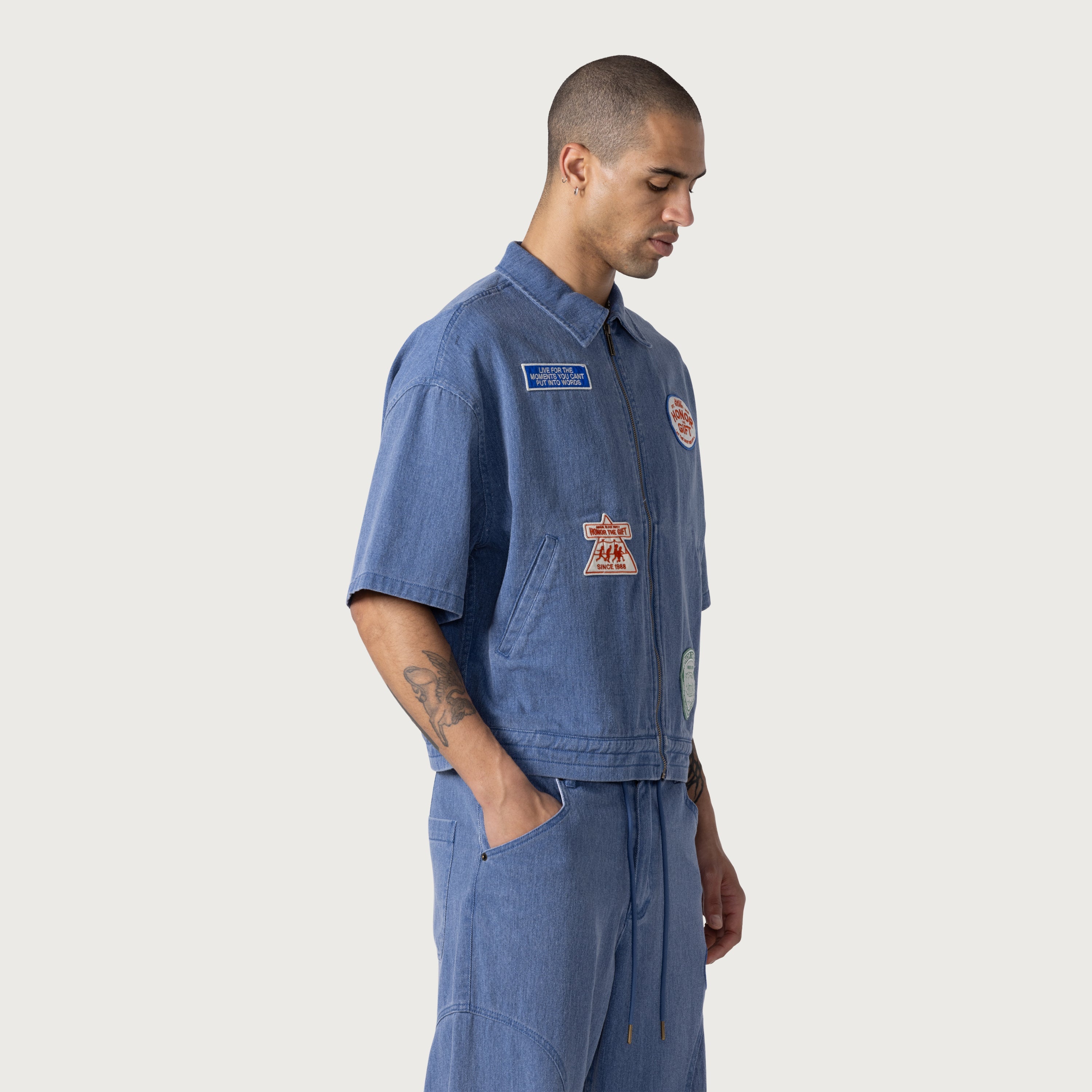 Twill Full Zip Shirt - Blue