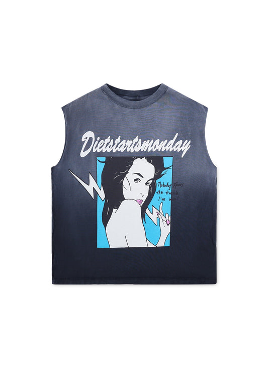 Trouble Cut Off Cropped Tee - Vintage Black