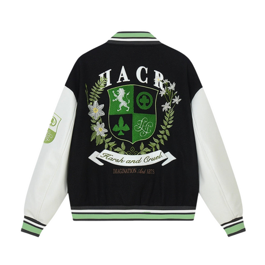 Crest Embroidery Loose Varsity Jacket
