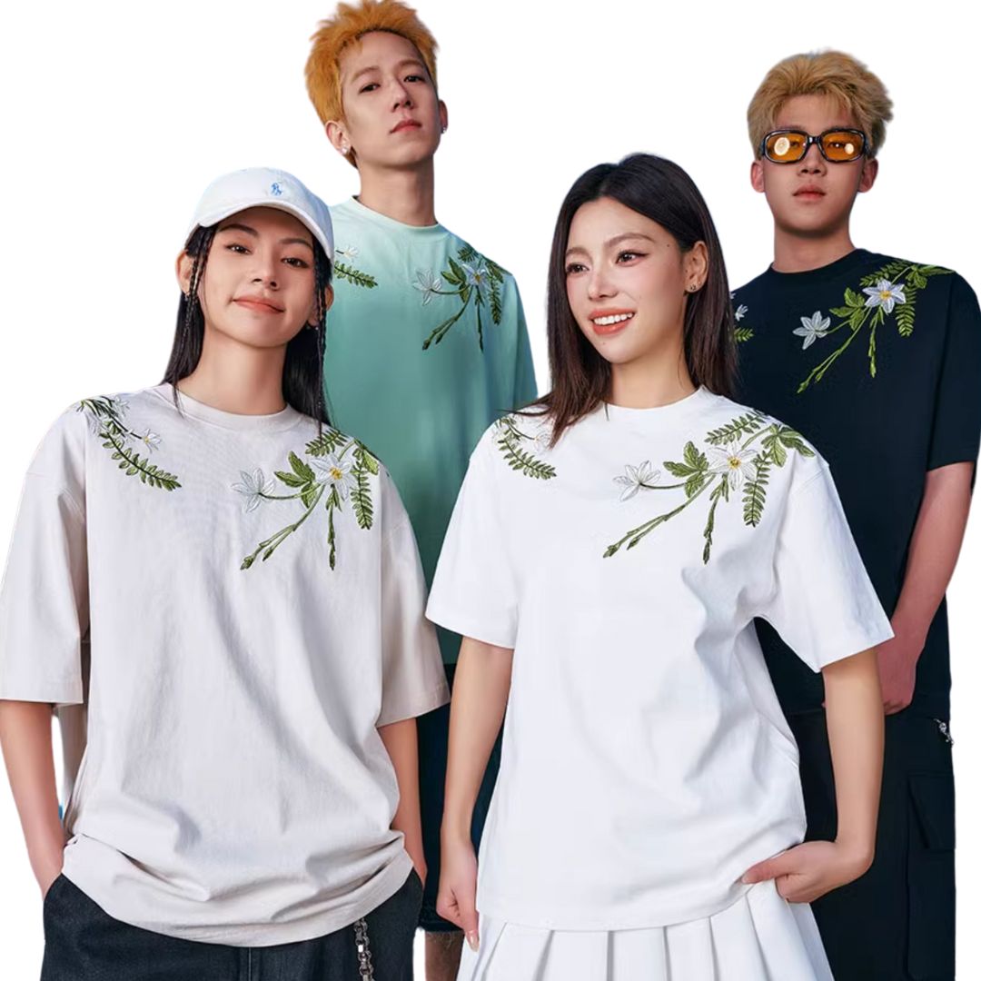 Floral Collar Embroidery Logo Tee