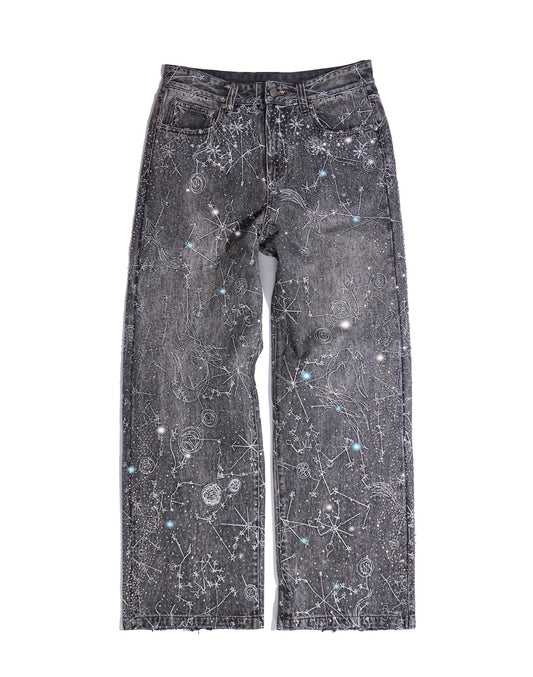 20K Zodiac Diamond Denim Pants in BLK