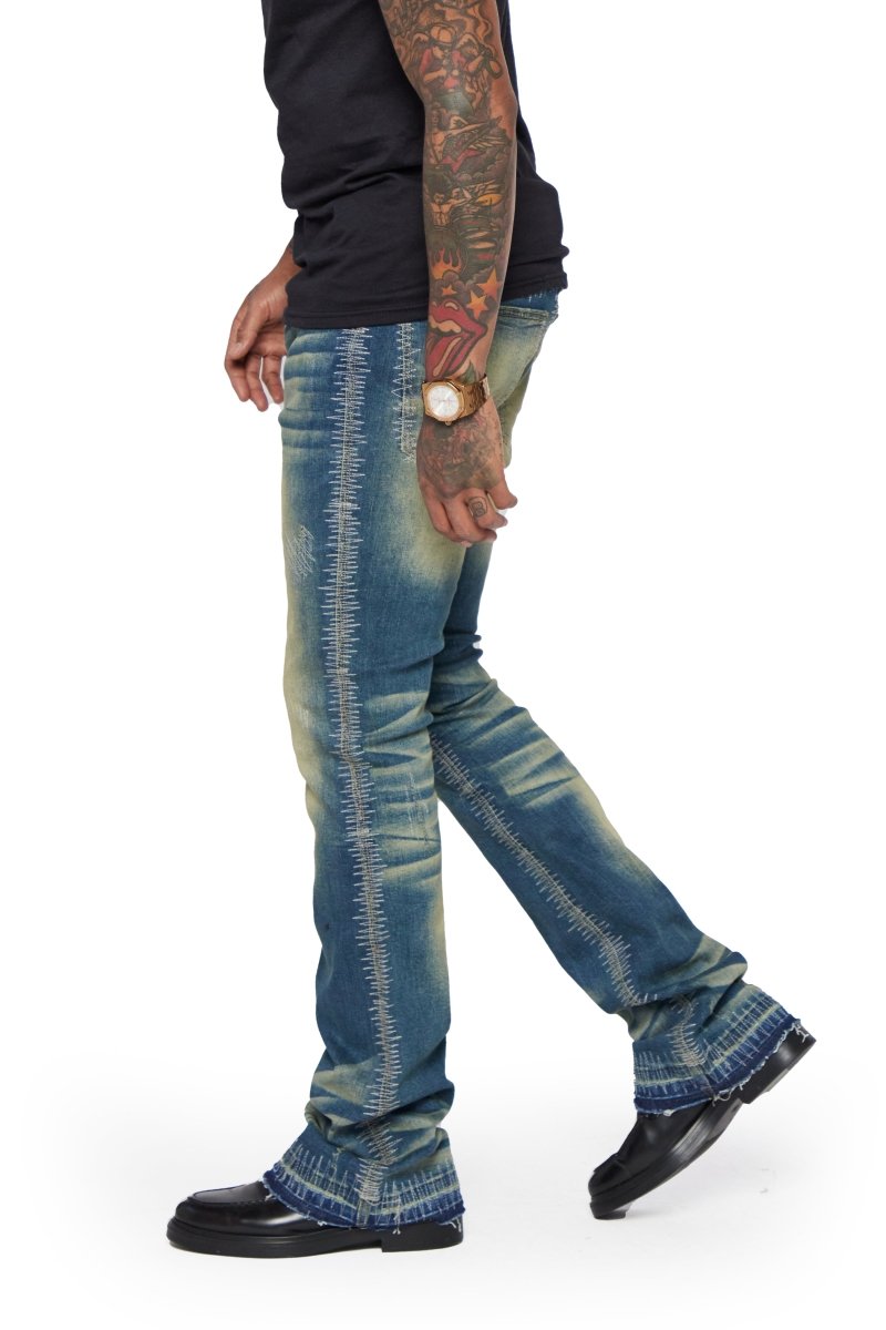 “A83“  STACKED FLARE JEAN VIN VINTAGE BLUE