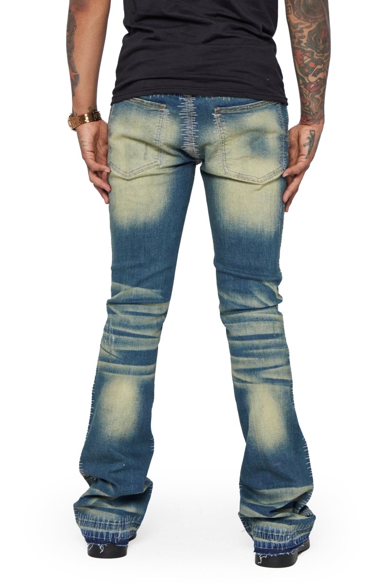 “A83“  STACKED FLARE JEAN VIN VINTAGE BLUE