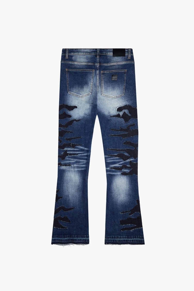 "ABYSS" STACKED FLARE DENIM BLACK X BLUE WASH