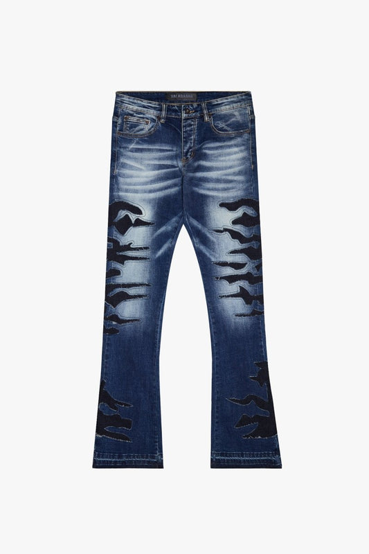 "ABYSS" STACKED FLARE DENIM BLACK X BLUE WASH