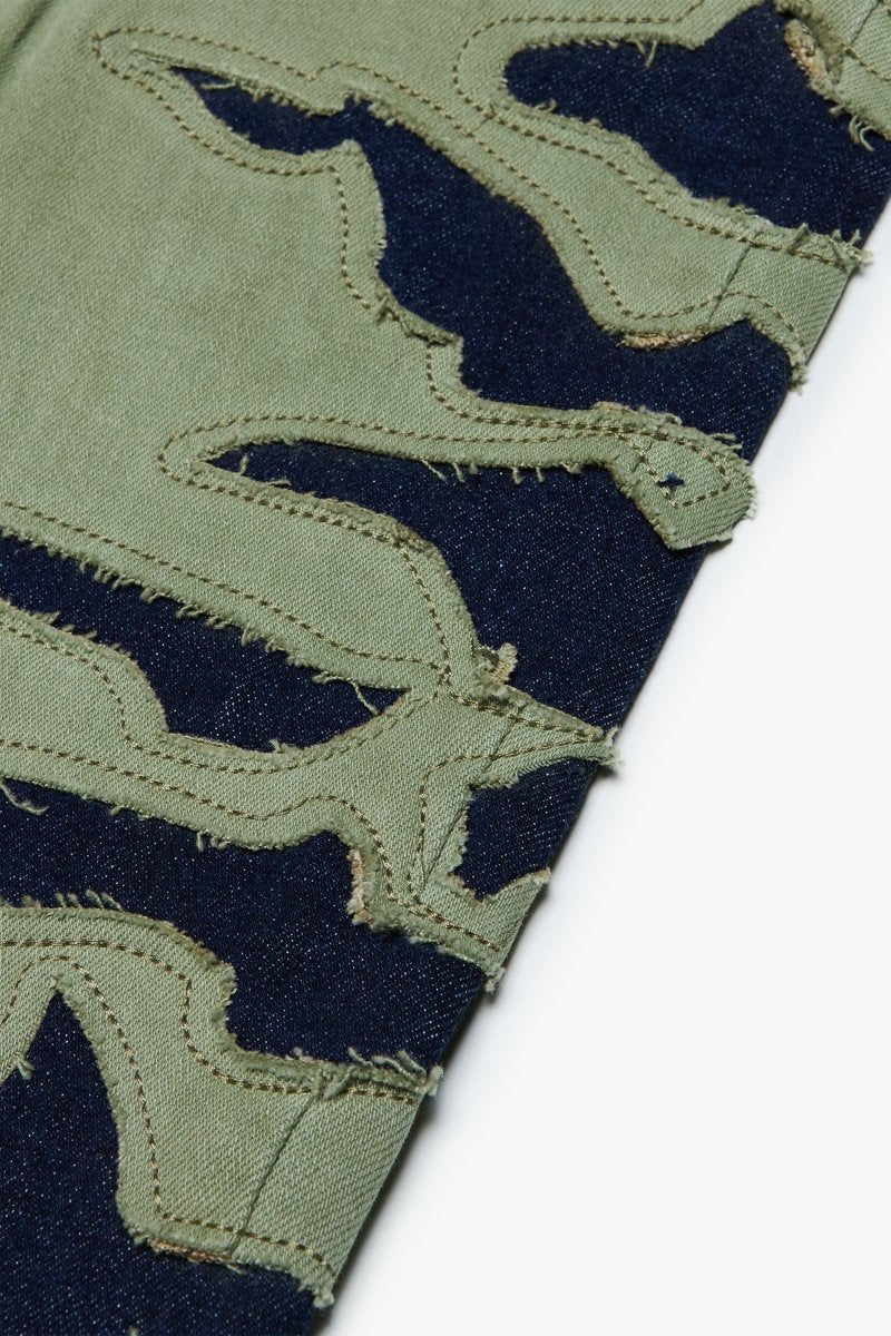 "ABYSS" STACKED FLARE DENIM BLACK X GREEN