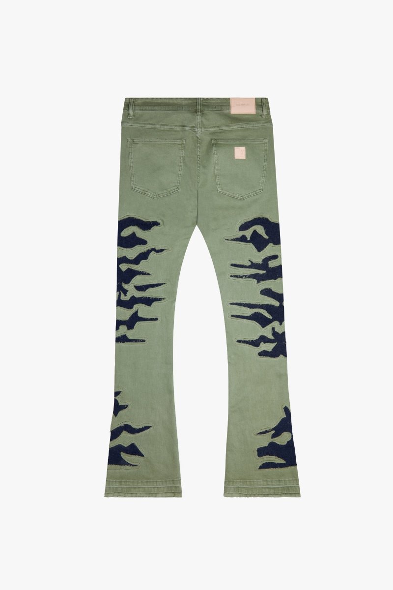 "ABYSS" STACKED FLARE DENIM BLACK X GREEN