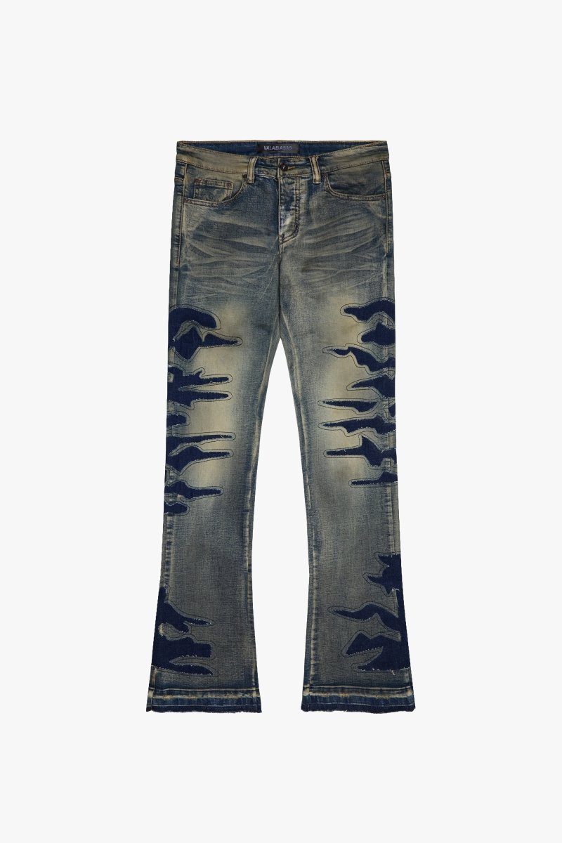 "ABYSS" STACKED FLARE DENIM BLACK X VINTAGE WASH