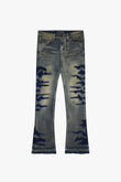 "ABYSS" STACKED FLARE DENIM BLACK X VINTAGE WASH