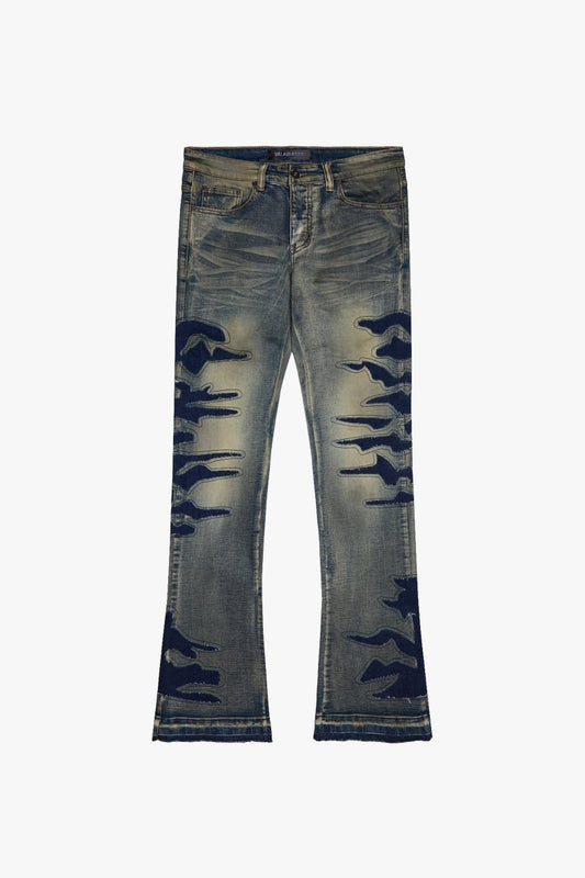 "ABYSS" STACKED FLARE DENIM BLACK X VINTAGE WASH