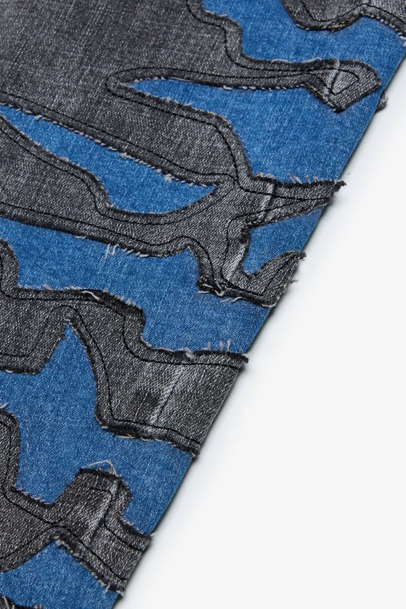 "ABYSS" STACKED FLARE DENIM BLUE X GREY