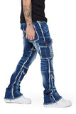 "AERERINE" STACKED FLARE JEAN DARK BLUE WASHED