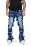 "AERERINE" STACKED FLARE JEAN DARK BLUE WASHED