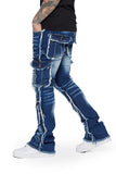 "AERERINE" STACKED FLARE JEAN DARK BLUE WASHED