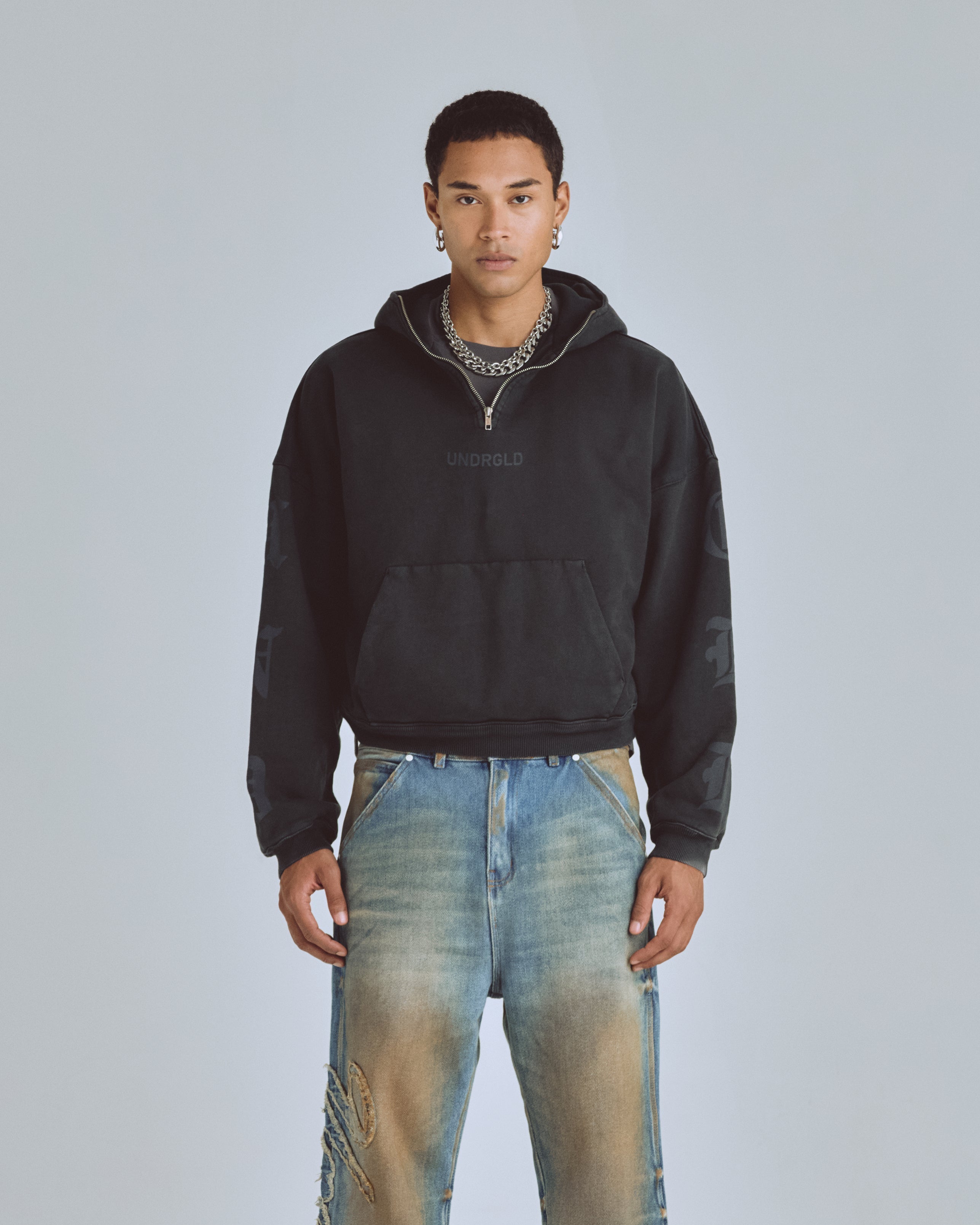 Agnus Dei Goth Half Zip Up Hoodie Vintage Black