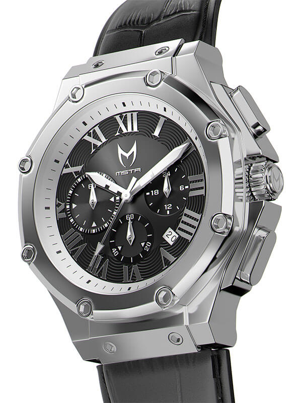 AM1017CB - AMBASSADOR SILVER / BLACK W/ LEATHER STRAP