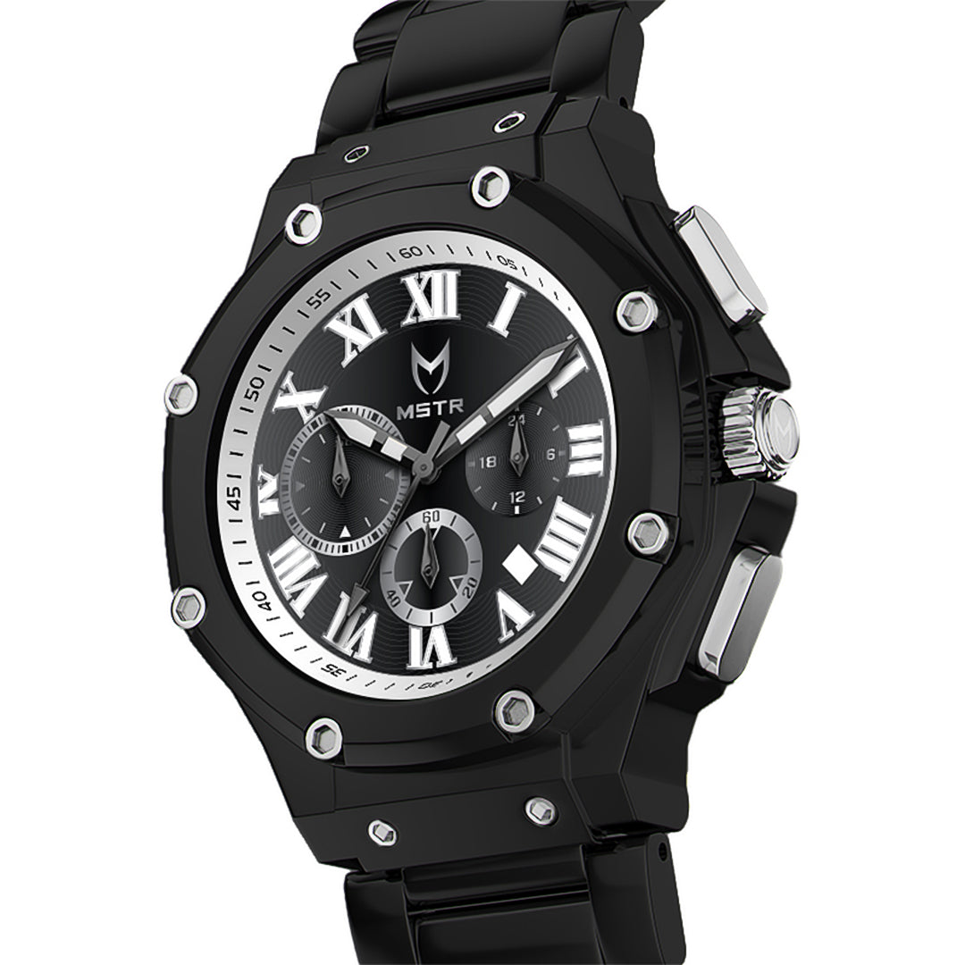 AM1030SS - AMBASSADOR BLACK / SILVER / STEEL BAND WATCH
