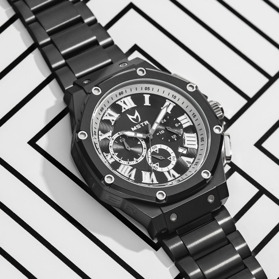 AM1030SS - AMBASSADOR BLACK / SILVER / STEEL BAND WATCH