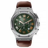 AM1037LB - AMBASSADOR SILVER / GREEN / BROWN LEATHER WATCH
