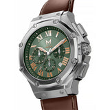 AM1037LB - AMBASSADOR SILVER / GREEN / BROWN LEATHER WATCH