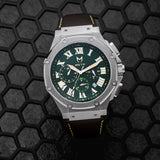 AM1037LB - AMBASSADOR SILVER / GREEN / BROWN LEATHER WATCH