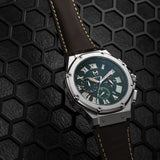 AM1037LB - AMBASSADOR SILVER / GREEN / BROWN LEATHER WATCH