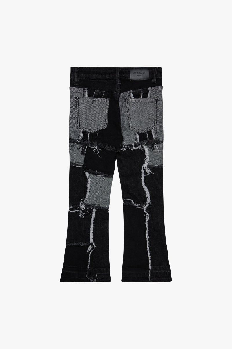 "APLOS" STACKED FLARE JEAN BLACK WHITE