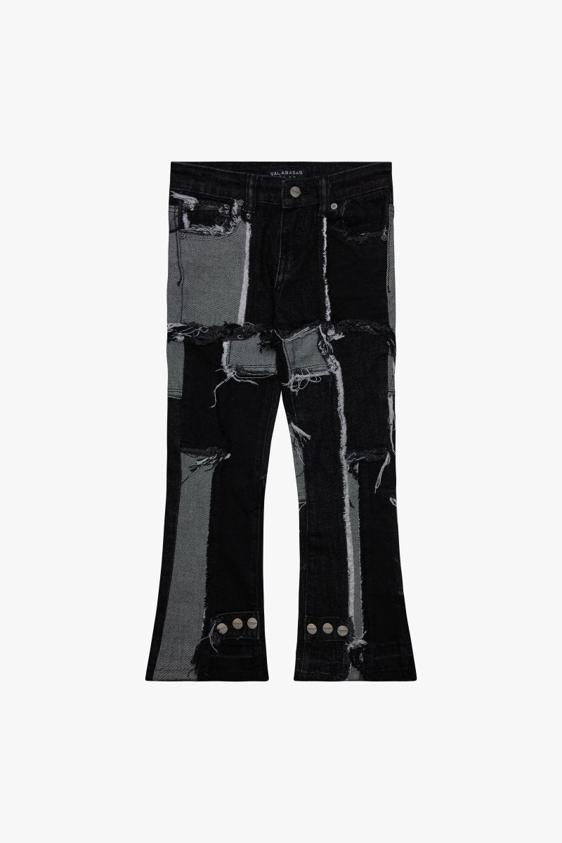 "APLOS" STACKED FLARE JEAN BLACK WHITE