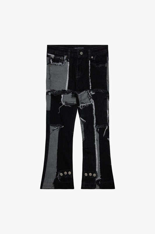 "APLOS" STACKED FLARE JEAN BLACK WHITE