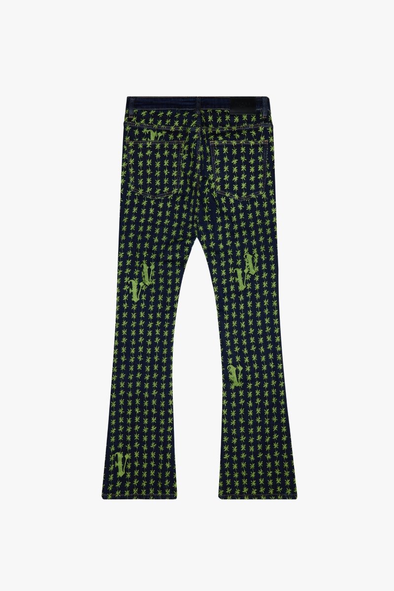 "ASTERISK" STACKED FLARE INDIGO/GREEN