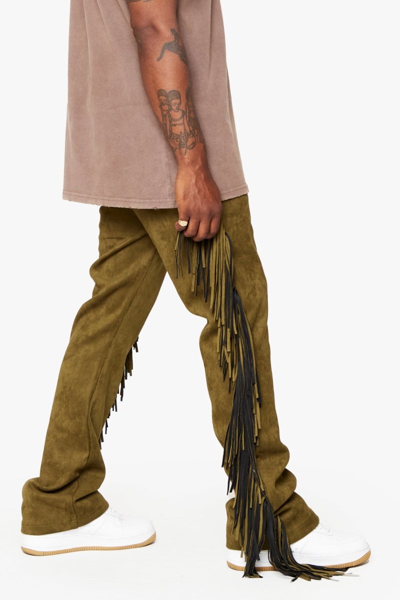 "AVIATOR” STACKED FLARE JEAN OLIVE