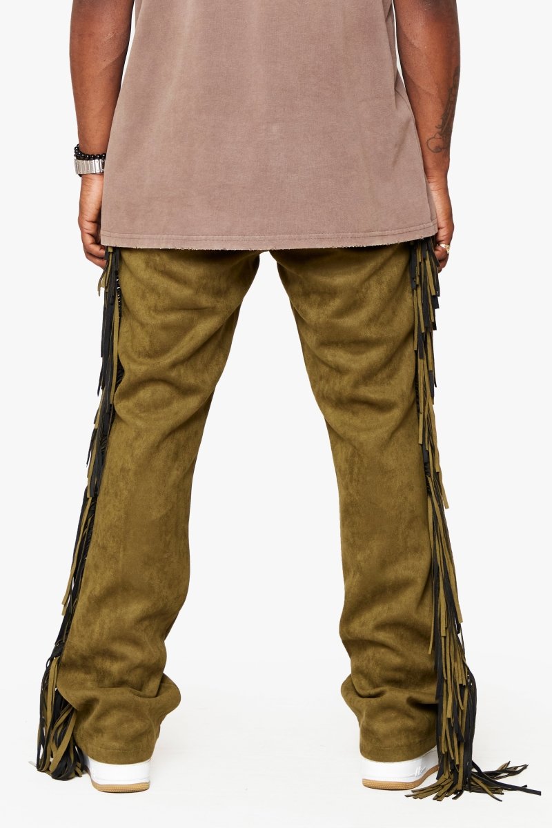 "AVIATOR” STACKED FLARE JEAN OLIVE