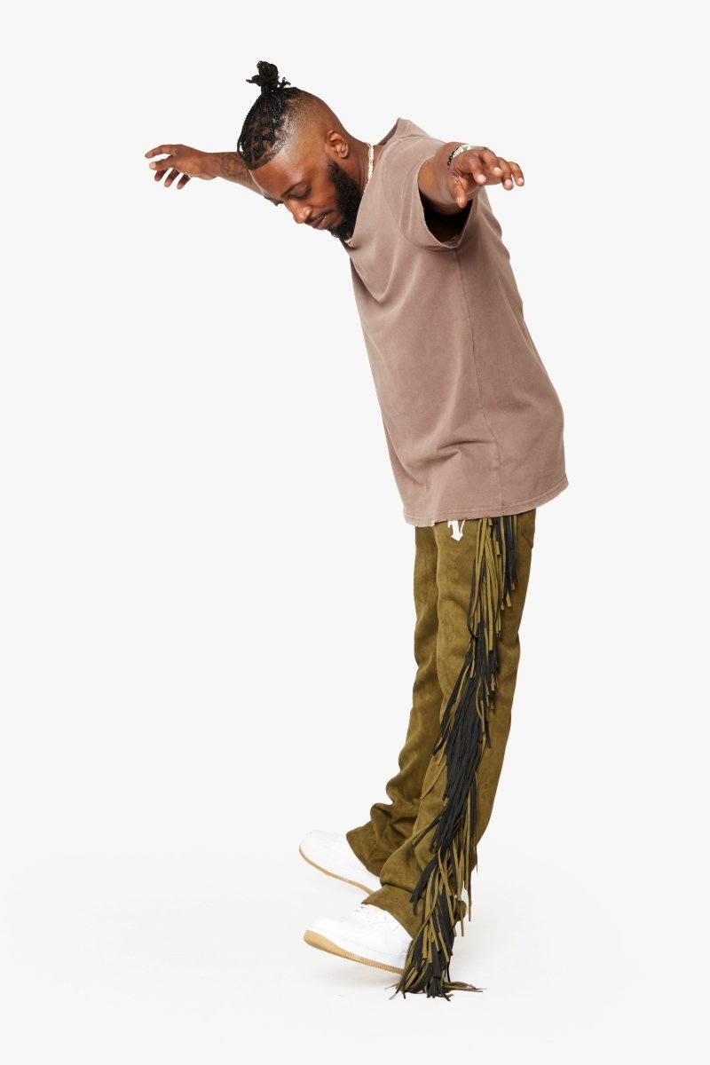 "AVIATOR” STACKED FLARE JEAN OLIVE