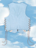 UNISEX SKELETON LEATHER VEST | ALEALI MAY COLLABORATION | ICE BLUE