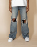 EPTM DISTRESSED BAGGY JEANS - DENIM BLUE