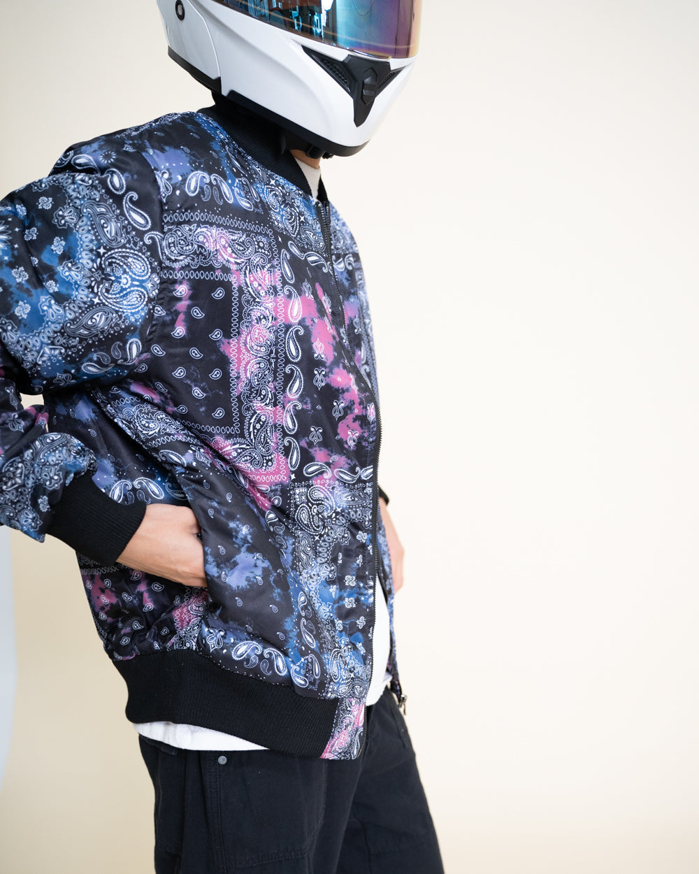 EPTM Tie Dye Bandana Bomber Jacket - Black