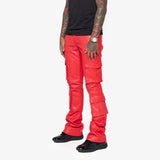 "BANJO" LEATHER STACKED FLARE MATTE RED