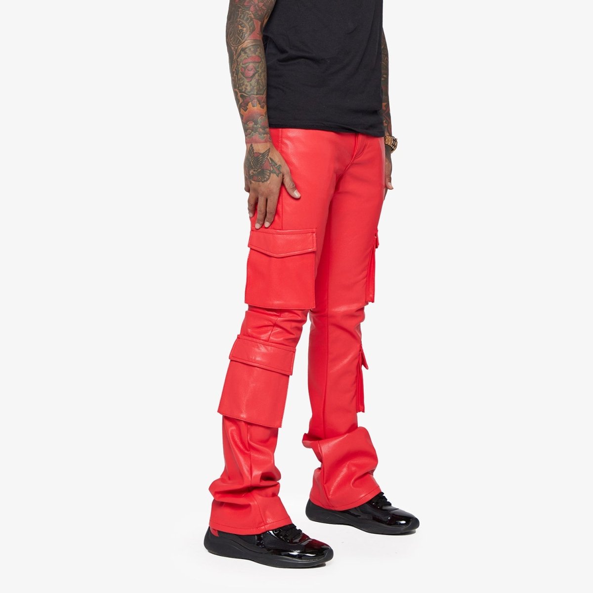 "BANJO" LEATHER STACKED FLARE MATTE RED