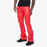 "BANJO" LEATHER STACKED FLARE MATTE RED