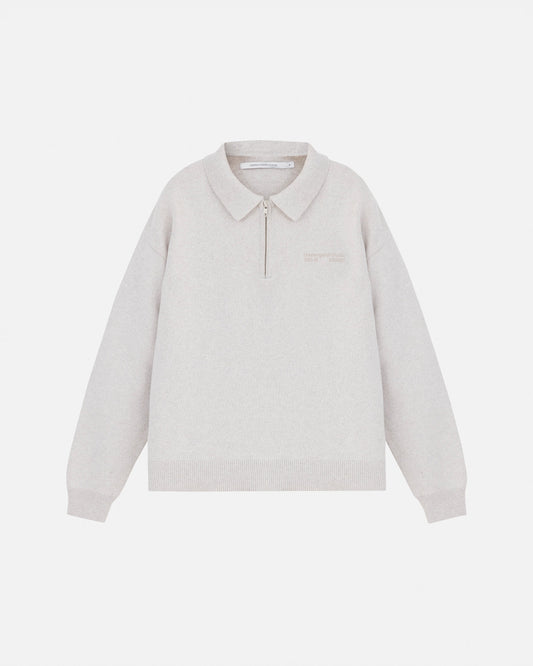 Basics Knit Zip Up Long Sleeve Polo Shirt Seed Gray